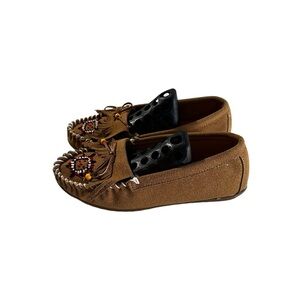 TAN SUEDE BEADED MOCCASIN SIZE 9 WIDE